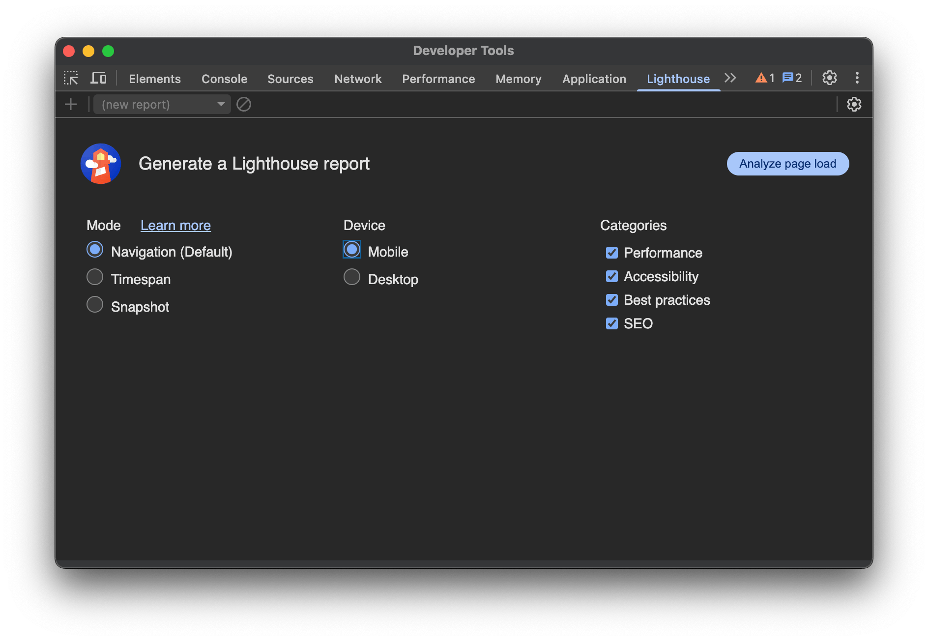 Running a Lighthouse Report